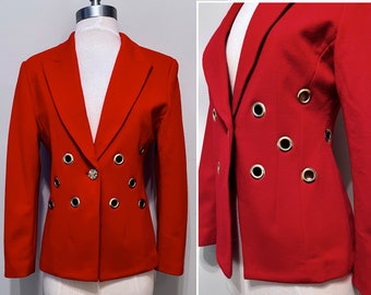 Swinging 80s/90s Fabulous Avant Garde Orange Wool Blend Blazer with Grommets by Cassini/Peak Label/One Button Closure/Vintage Size 38