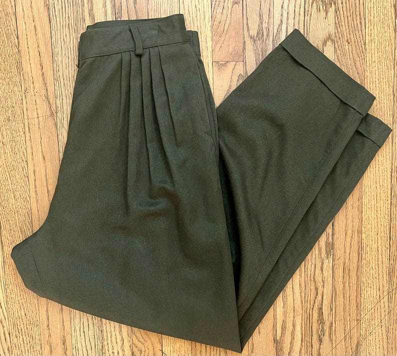 Late 80s Banana Republic Safari Travel Company Rayon Wool Blend Olive Drab Pleated Pants/High Waisted/Out of Africa/Vintage Size 10 image 4