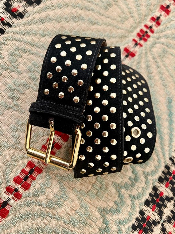 Vintage MOSCHINO Redwall Suede Belt: Gold Studs, Wide Buckle  display picture 1