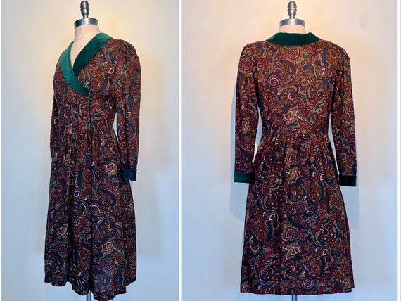 Fabulous Brown and Green Rayon Print Dress by Lan… - image 2