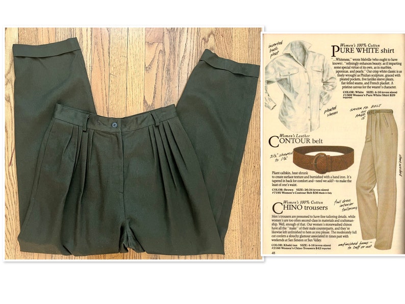 Late 80s Banana Republic Safari Travel Company Rayon Wool Blend Olive Drab Pleated Pants/High Waisted/Out of Africa/Vintage Size 10 image 1