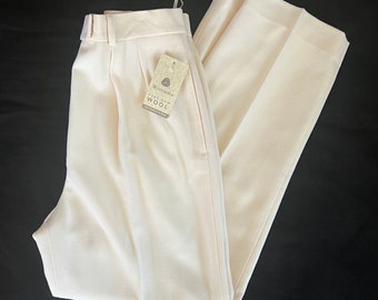 Elegant Deadstock Jones Wear Peachy Vanilla Wool High Waisted Pleated Trousers with Tag Attached/Fully Lined/Side Pockets/Vintage Size 10