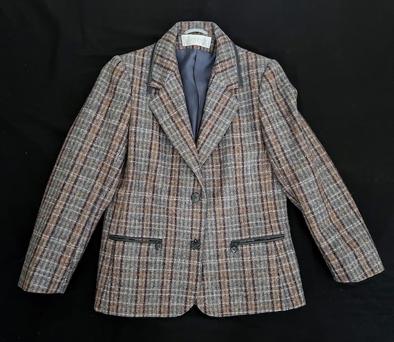 1980s Gray and Brown Wool Stripe Tailored Jacket … - image 1