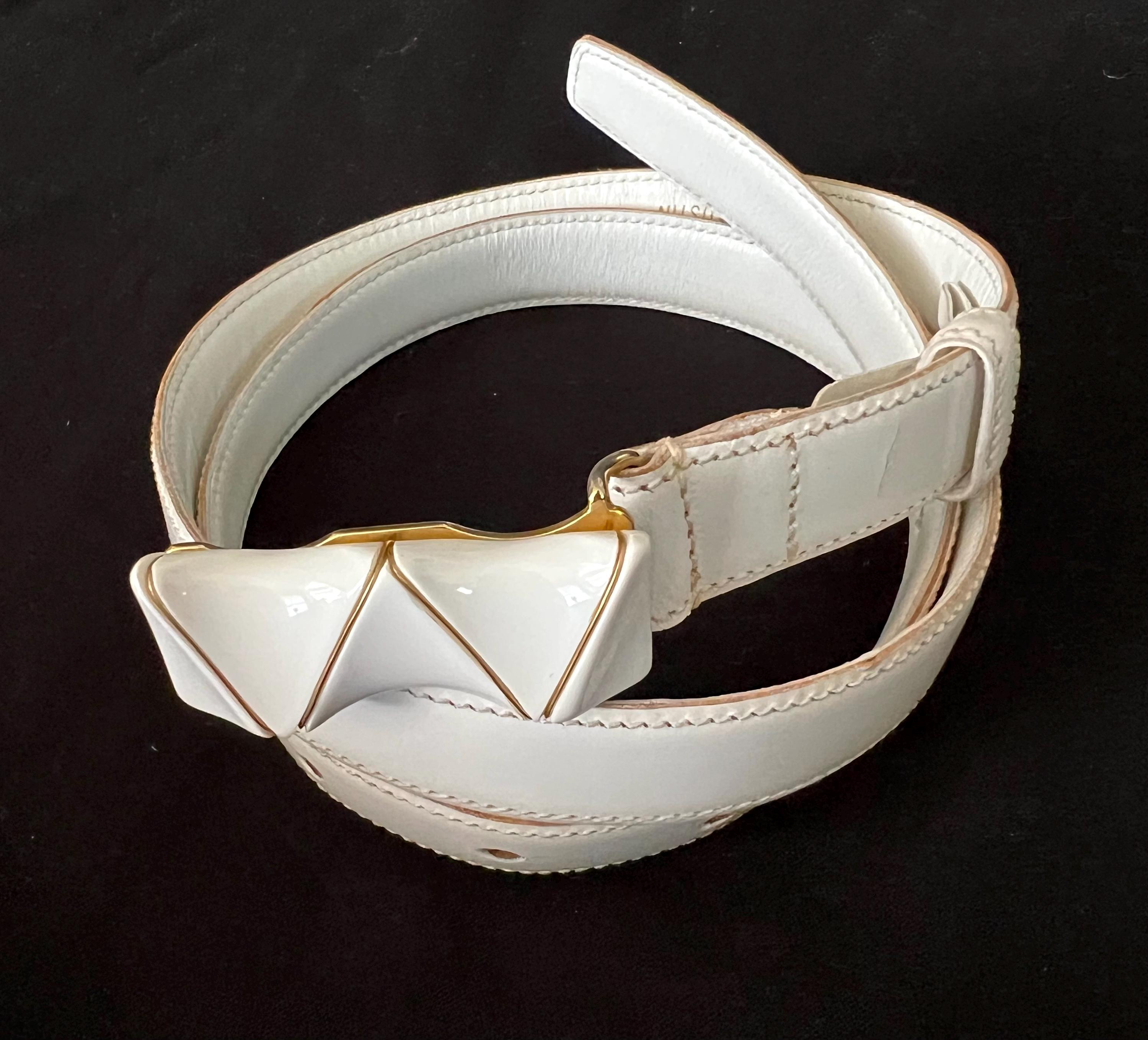 Alan Austin Vintage Red Italian Leather Belt Rhinestone Bow Buckle Made in Italy Vintage Alan Austin Beverly Hills Gray Italian Leather Belt  main image 3