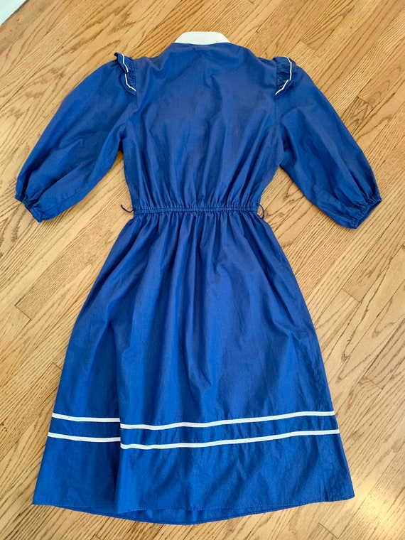 Vintage 1980's Royal Blue Cotton Day Dress with R… - image 8