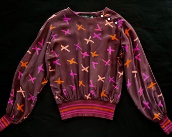 Vintage 80s Rayon Printed Shirt by Carole Little for St Tropez 