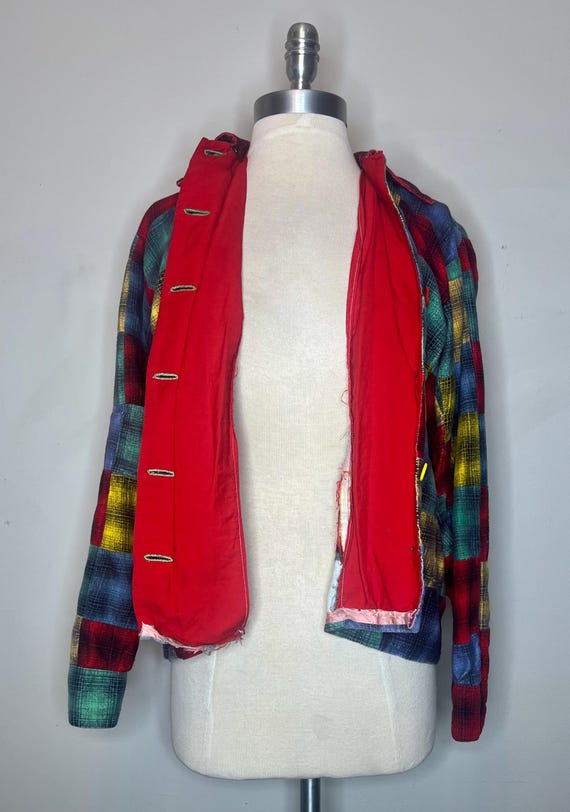 60s Mixed Plaid Flannel Patchwork Button Up Shirt… - image 16