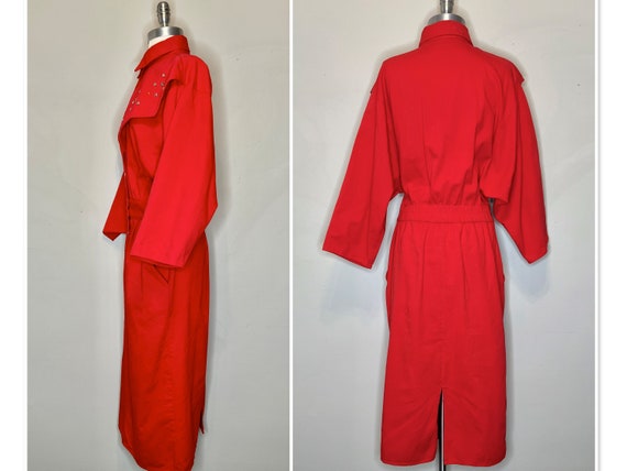 80s Fire Engine Red Cotton Denim Western Dress wi… - image 3