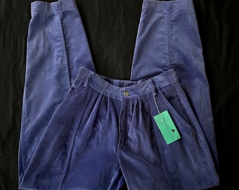 1980s Deadstock Purple Cotton Velour Pleated Pants by Liz Claiborne with Original Tags Attached/Side Pockets/French Leg Seams/Vtg Size 6