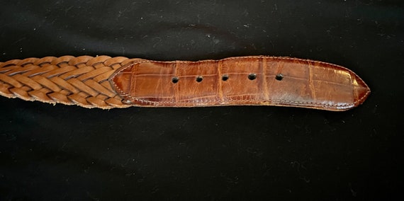 Brown Woven 1980s Belt with Crocodile Patent Leat… - image 7