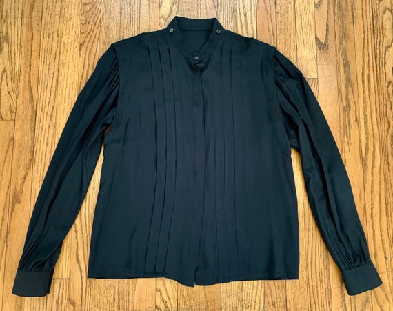 Vintage Super Cool 1980's Black Silk Blouse with … - image 2