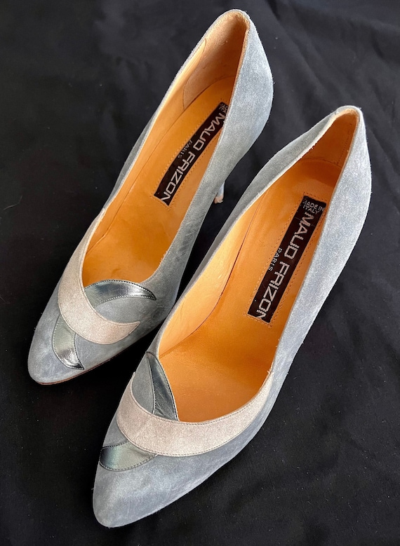 Maud Frizon Paris Light Gray and Silver Suede and 