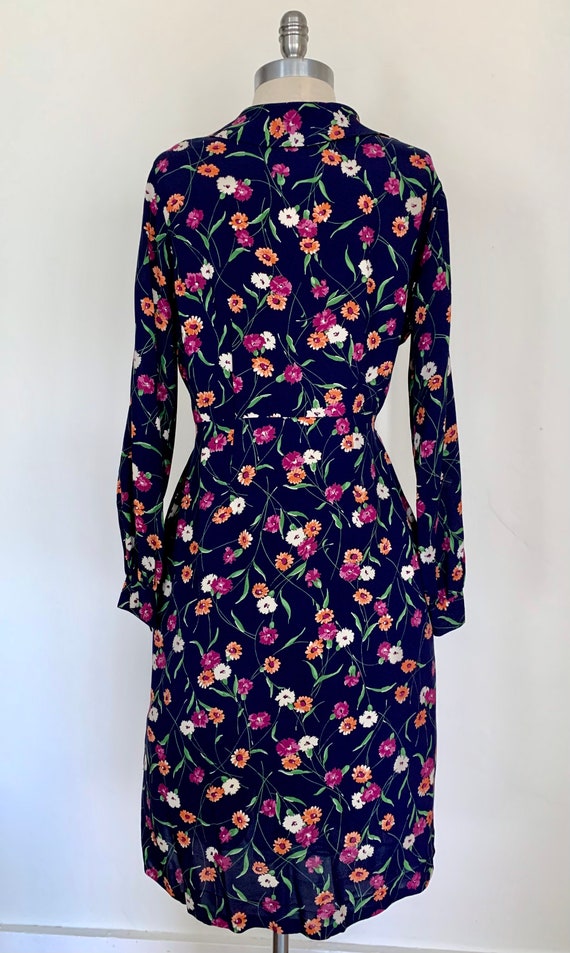 1940s Blue Silk Rayon Floral Long Sleeve Day Dres… - image 2