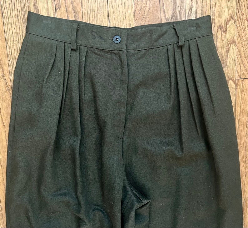 Late 80s Banana Republic Safari Travel Company Rayon Wool Blend Olive Drab Pleated Pants/High Waisted/Out of Africa/Vintage Size 10 image 5