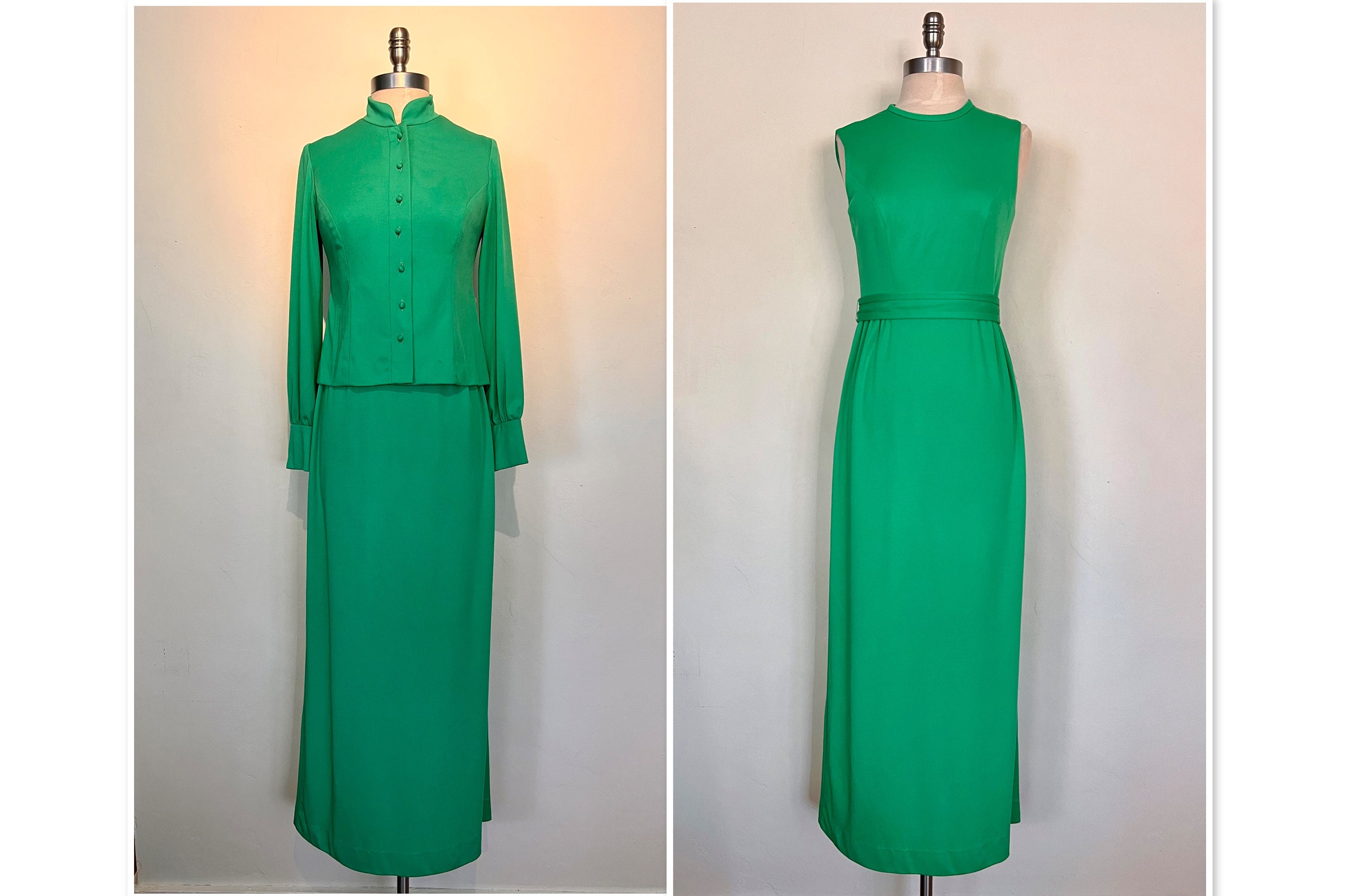 Vintage 70s Kelly Green Knit Dress & Jacket Set - Alison Ayres Original - Small Vintage 70s Kelly Green Knit Dress & Jacket Set - Alison Ayres Original - Small