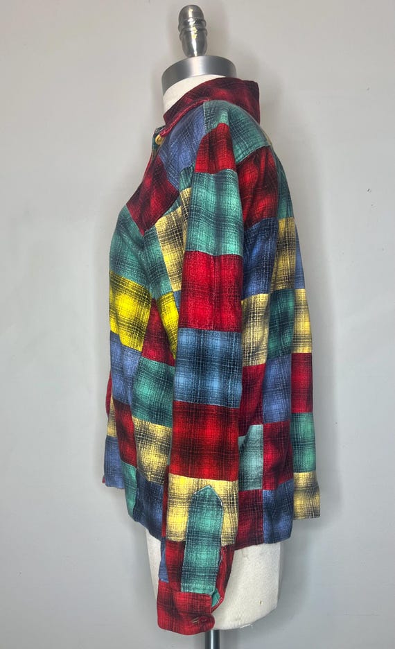 60s Mixed Plaid Flannel Patchwork Button Up Shirt… - image 12
