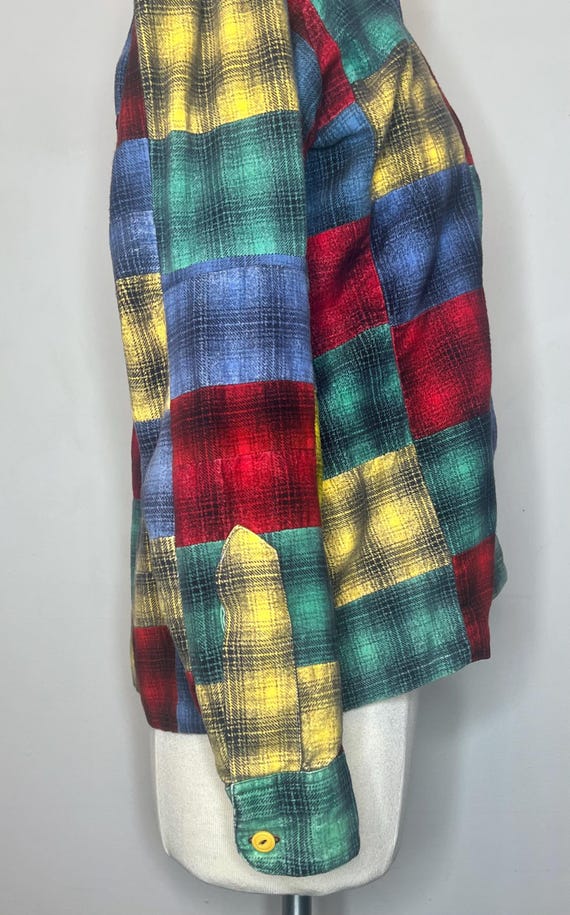60s Mixed Plaid Flannel Patchwork Button Up Shirt… - image 14