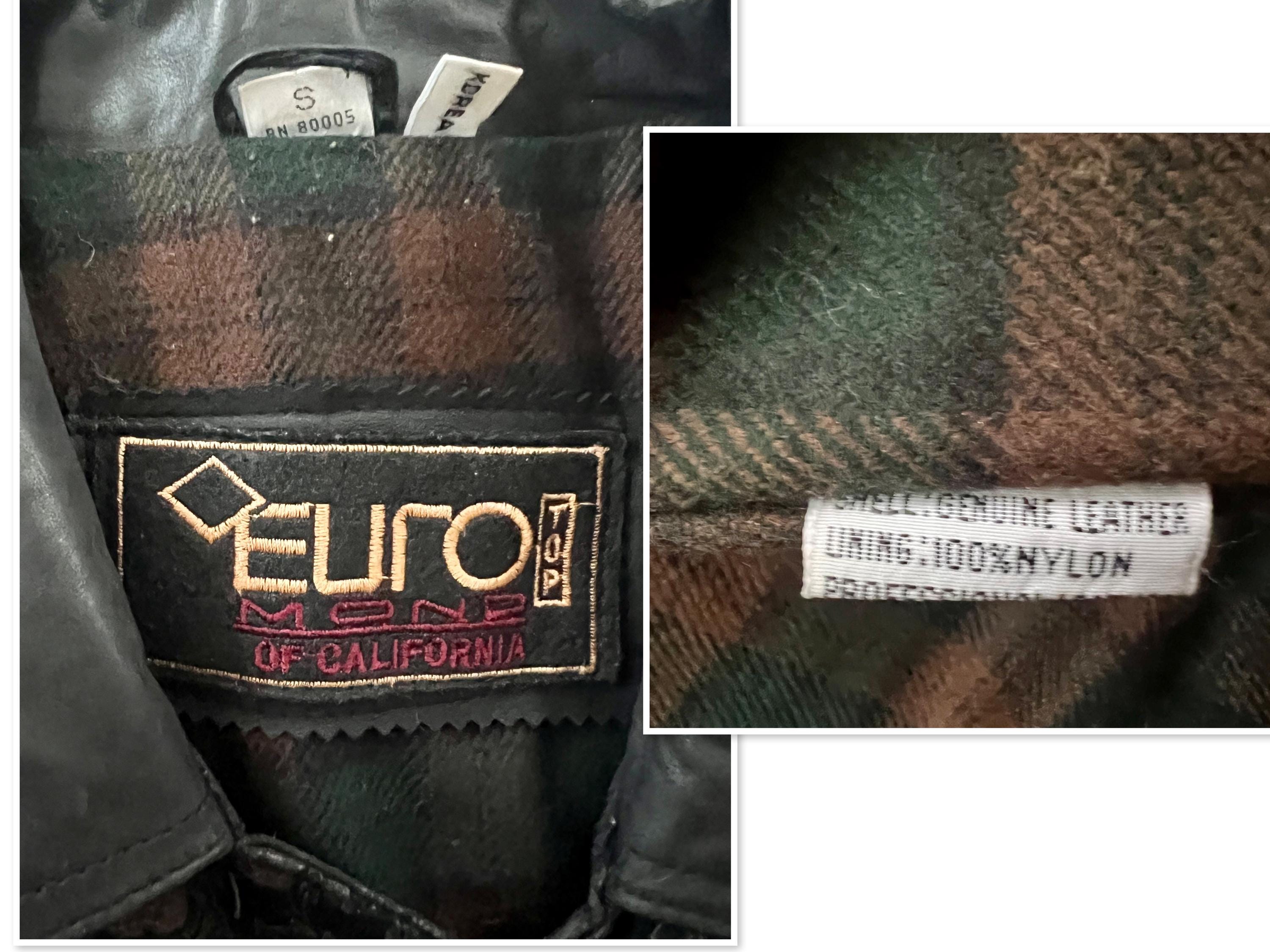 Vintage Euro Mono Leather Jacket: 80s Floral Suede, Plaid Lining