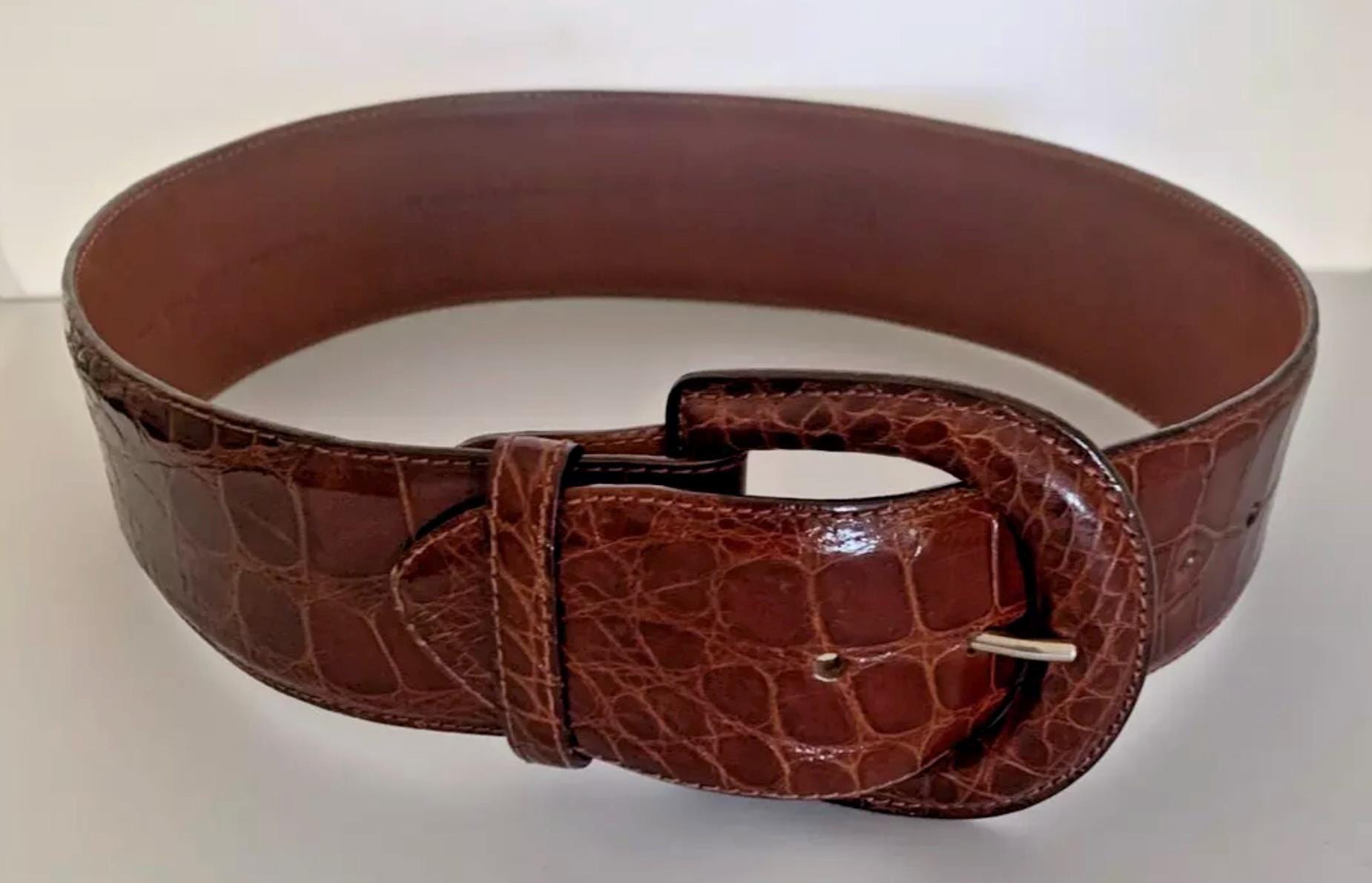 Vintage Ralph Lauren Alligator Belt: Brown Leather, Rounded  display picture 1