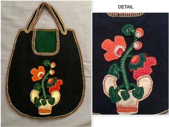 Grapes of Wrath 1930's Handmade Felt Purse with Ap