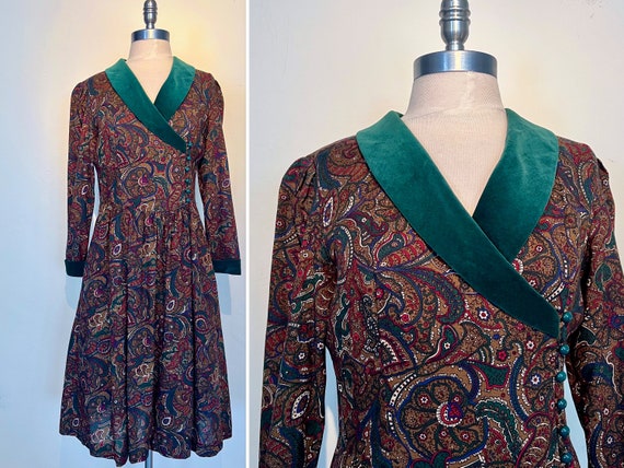 Fabulous Brown and Green Rayon Print Dress by Lan… - image 1