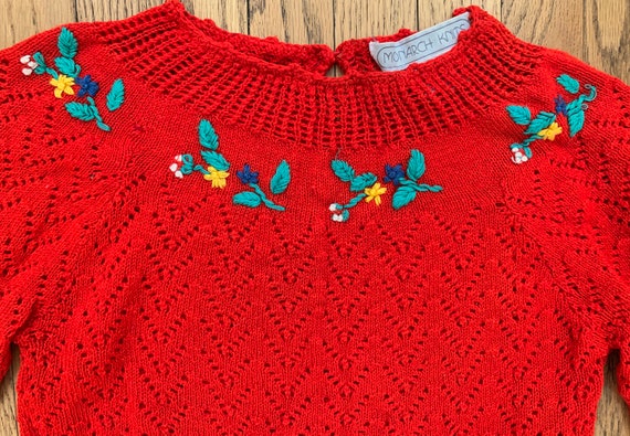 Vintage 1970's  Does 1940's Bright Red Knit Pullo… - image 3