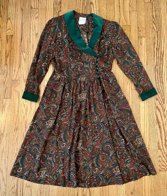 Fabulous Brown and Green Rayon Print Dress by Lan… - image 6