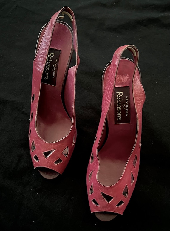80s Does 40s Leather Peep Toe Heels: Raspberry Slingbacks  display picture 1