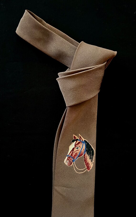 1940s/Early 1950s Brown Silk Equestrian Necktie/H… - image 2