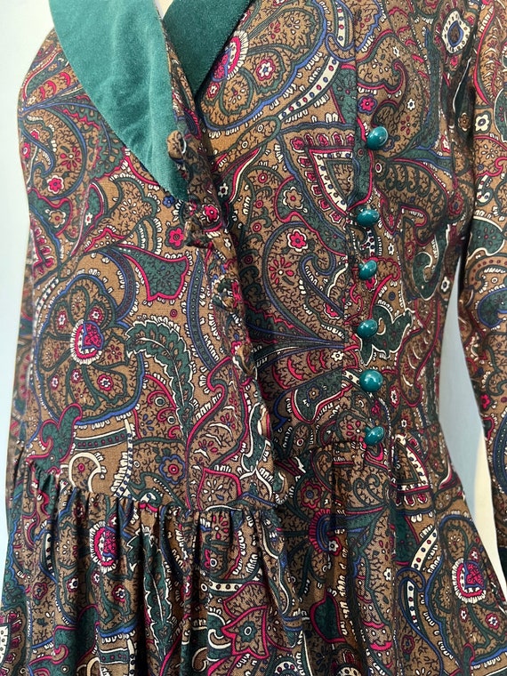 Fabulous Brown and Green Rayon Print Dress by Lan… - image 3