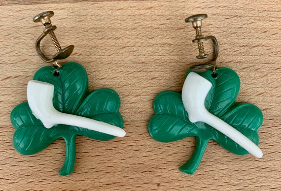 Vintage 1940's Green and White Plastic Four Leaf … - image 5