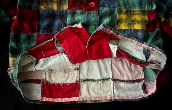 60s Mixed Plaid Flannel Patchwork Button Up Shirt… - image 9