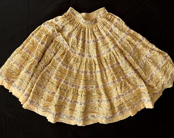 1940s Golden Yellow Circle Skirt: Embossed Ribbon Trim, 25" Waist