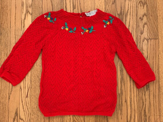 Vintage 1970's  Does 1940's Bright Red Knit Pullo… - image 1