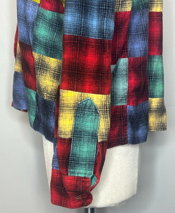 60s Mixed Plaid Flannel Patchwork Button Up Shirt… - image 15