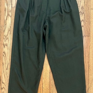 Late 80s Banana Republic Safari Travel Company Rayon Wool Blend Olive Drab Pleated Pants/High Waisted/Out of Africa/Vintage Size 10 image 2