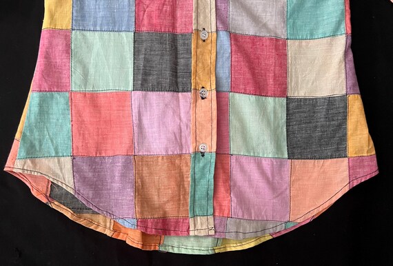 70s Boho Cotton Patchwork Madras Button Blouse wi… - image 6