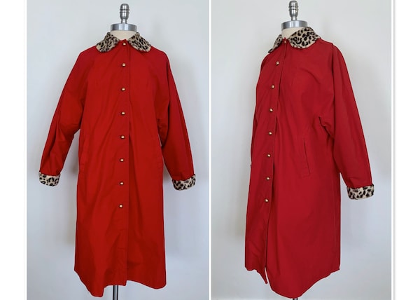 Vintage 1950's Candy Apple Red Trench Coat with Fa