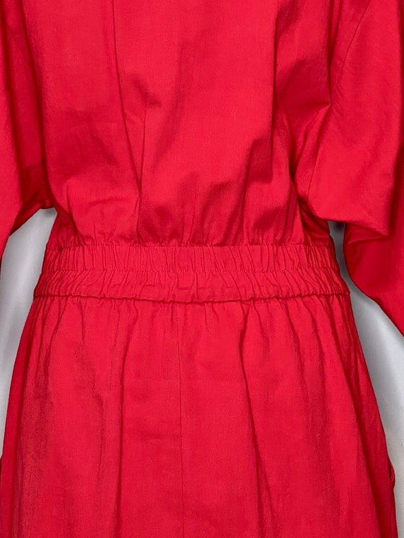 80s Fire Engine Red Cotton Denim Western Dress wi… - image 5
