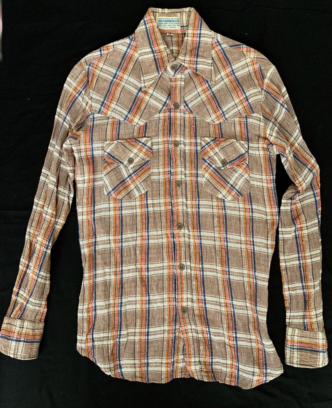 Vintage Mens 1970s Indian Gauze Plaid Shirt by Dev Imports Ltd Etsy
