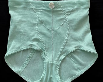 1960s Minty Green Cotton Lycra Panty Girdle Minimizer with High Cut Leg/Tummy Control Panels/Excellent Condition/Size Small/Vtg Shapewear