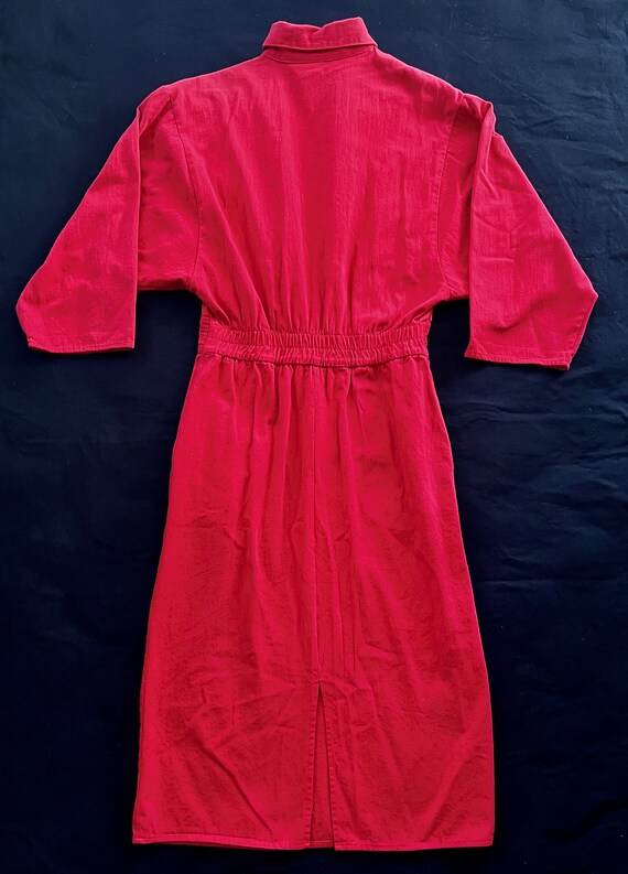 80s Fire Engine Red Cotton Denim Western Dress wi… - image 7