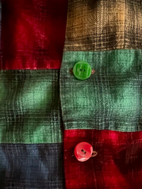 60s Mixed Plaid Flannel Patchwork Button Up Shirt… - image 7