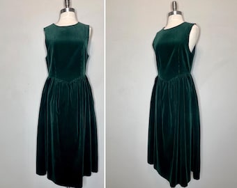 80s Laura Ashley Corduroy Jumper: Green Prairie Dress with Pockets