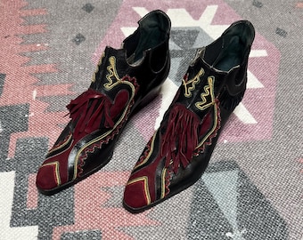 Vintage El Vaquero Handcrafted Flame Stitched Kiltie Ankle Boots/Made in Italy/Size 38 1/2