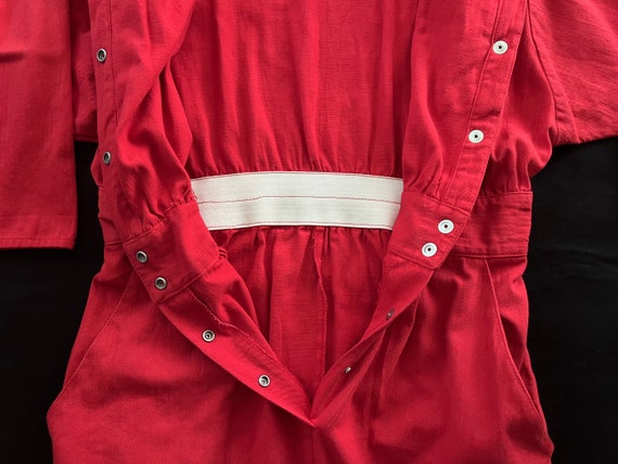80s Fire Engine Red Cotton Denim Western Dress wi… - image 8