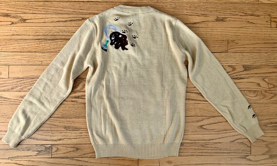 1980s Tan V Neck Novelty Sweater/ Embroidered Ter… - image 2