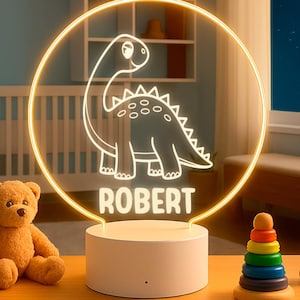 Personalized Dinosaur LED Night Light: Engraved Kids Room Decor