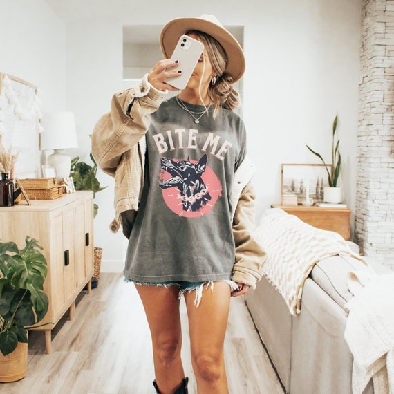 bite me graphic tee | vintage style tee | trendy aesthetic boho comfort colors tee |