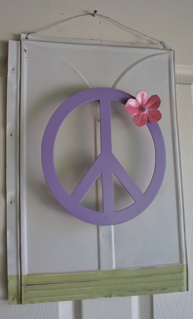 Large Metal Peace Sign With Flower Wall Decor Assorted Colors Etsy